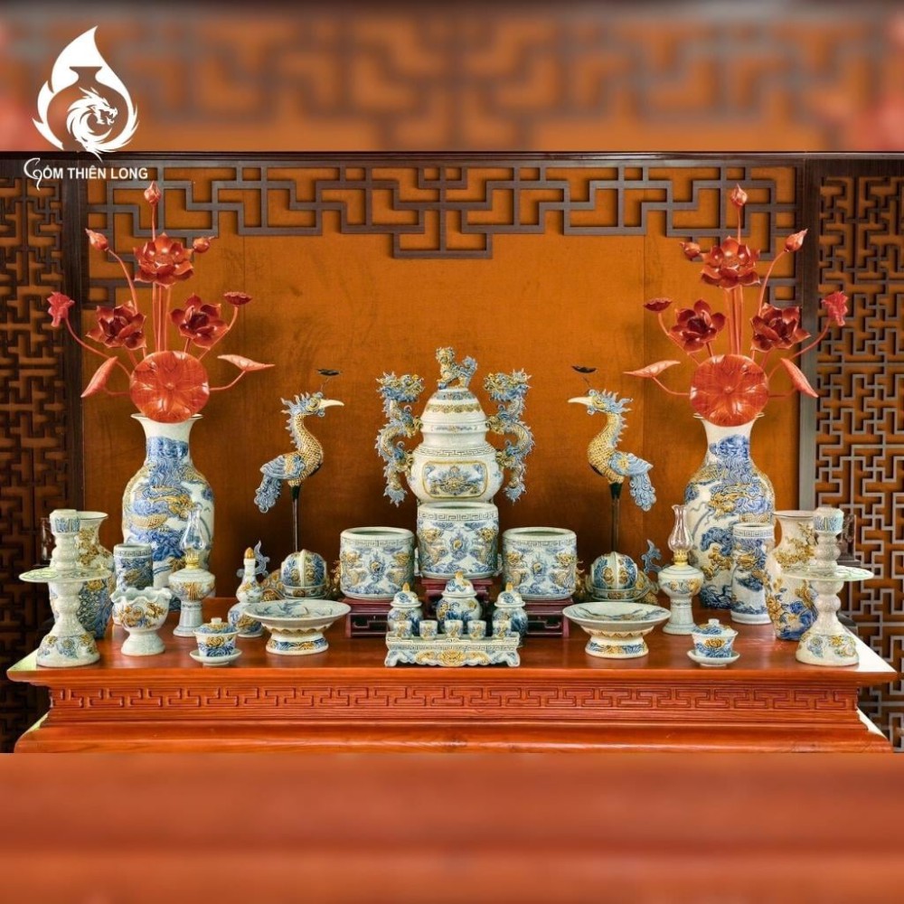 Chóe Thờ Bát Tràng Men Rạn Đắp Nổi Hoa Sen 230256