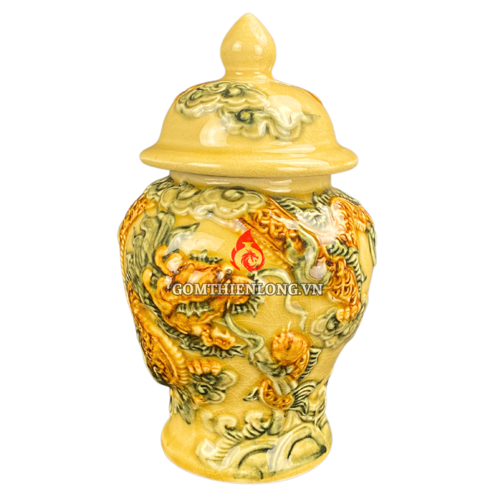 Chóe Thờ Bát Tràng Men Rạn Vàng Đắp Nổi Cá Chép Hóa Rồng 230247