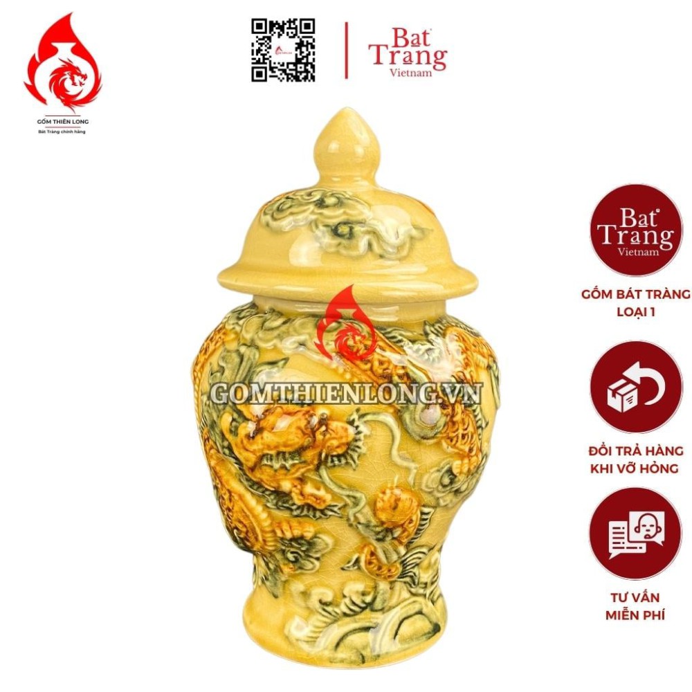 Chóe Thờ Bát Tràng Men Rạn Vàng Đắp Nổi Cá Chép Hóa Rồng 230247