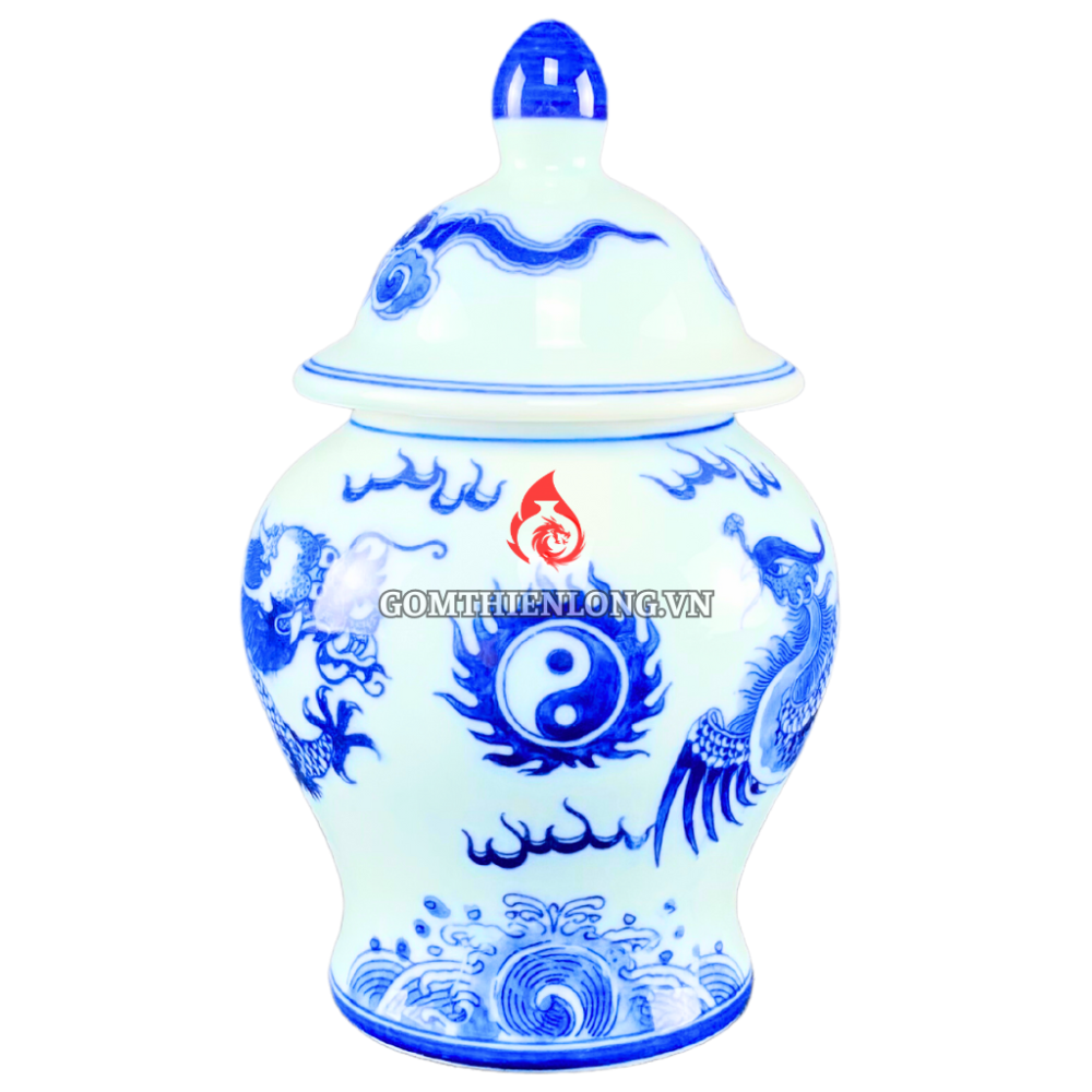 Chóe Thờ Bát Tràng Men Lam Ngọc Vẽ Rồng Phượng 231106