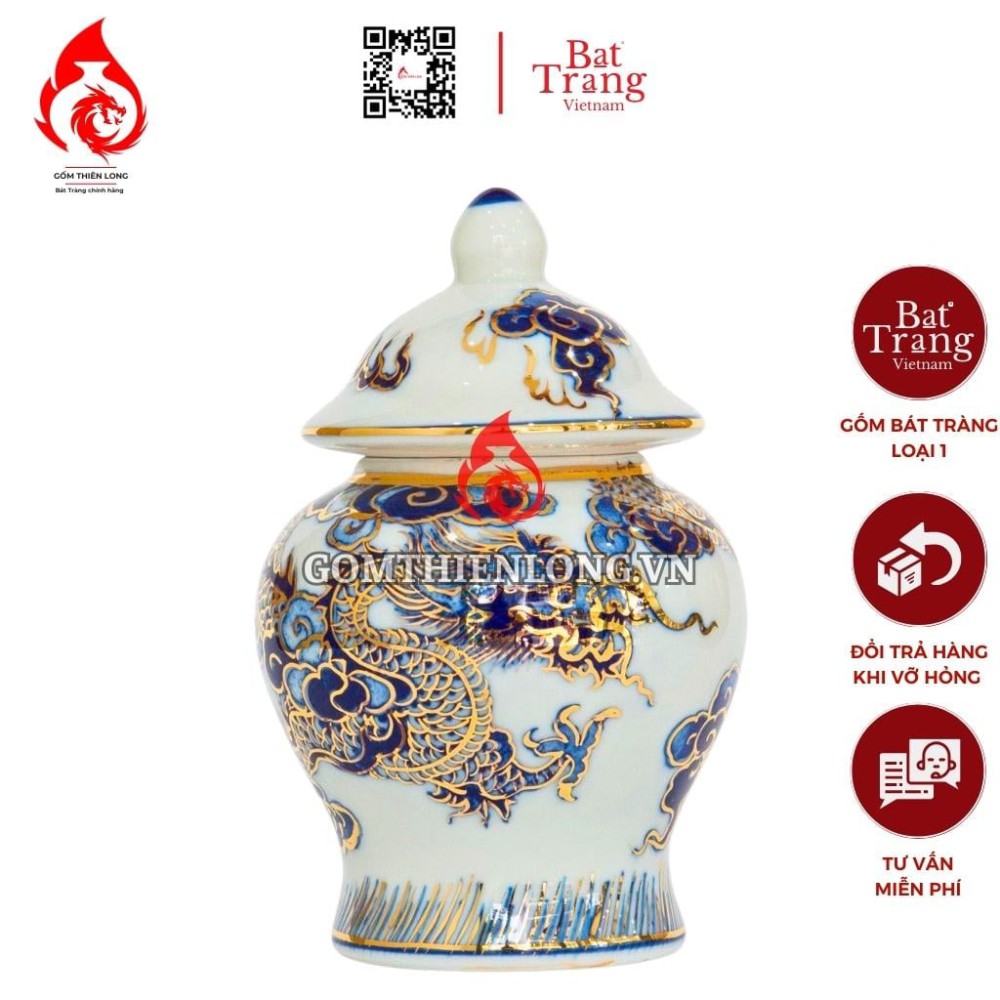 Chóe Thờ Bát Tràng Men Lam Vẽ Vàng Long Vân 230241