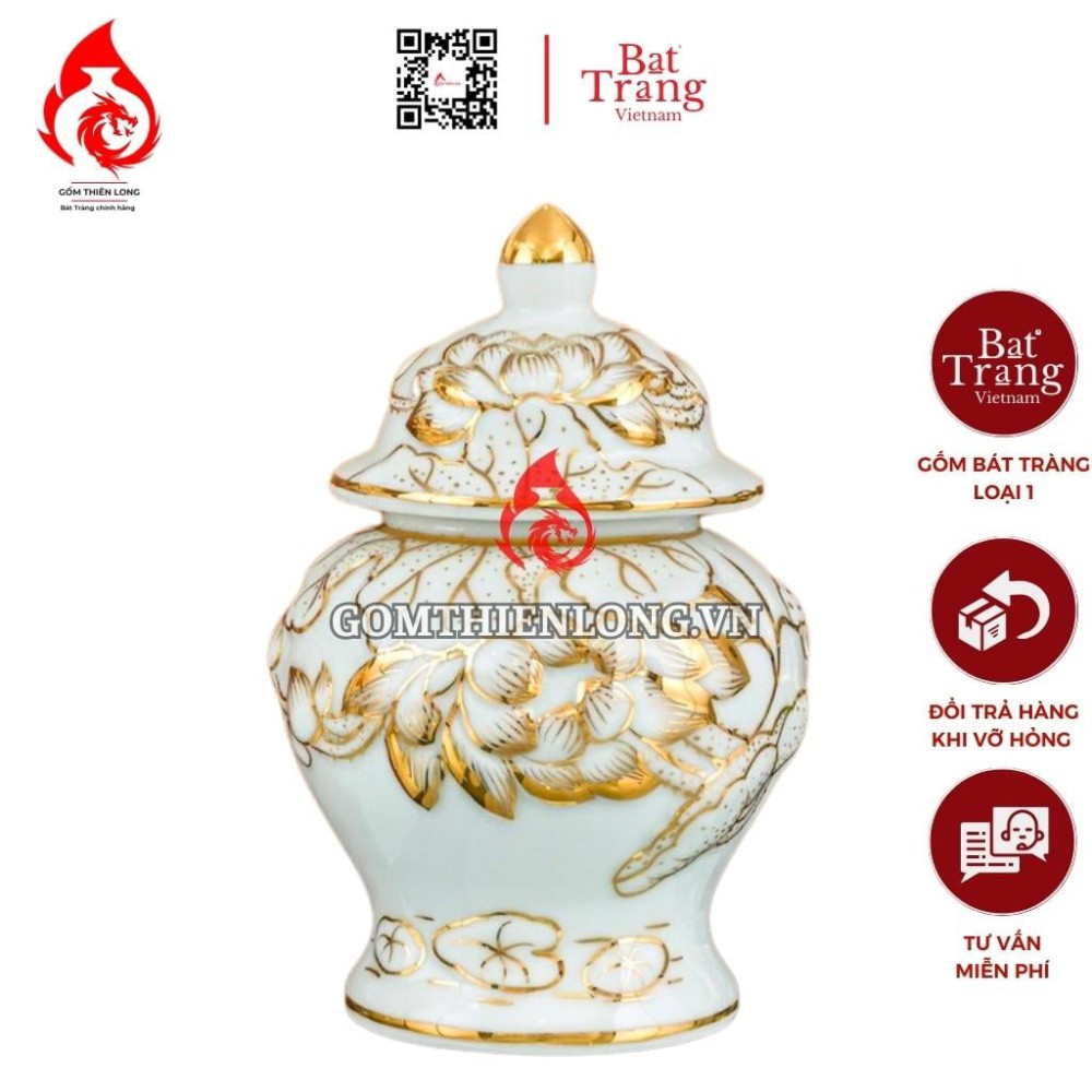 Chóe Thờ Bát Tràng Vẽ Vàng Hoàng Kim Khắc Nổi Hoa Sen 230254
