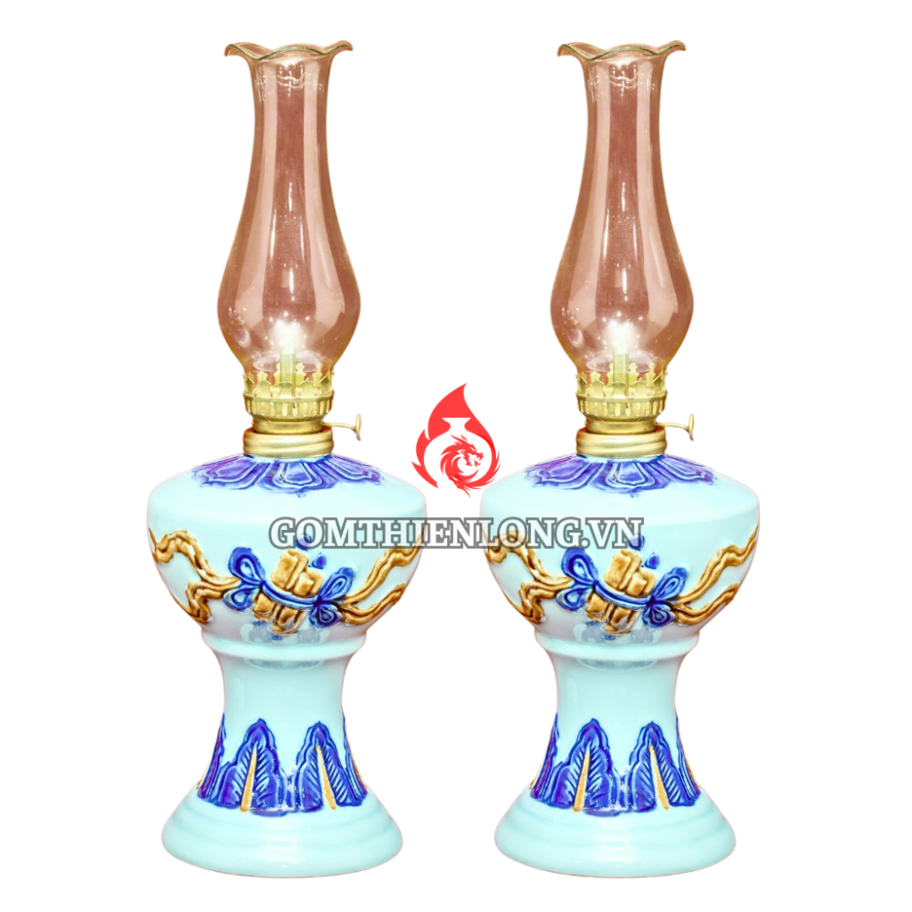 Đèn Dầu Bát Tràng Men Ngọc Đắp Nổi 230135