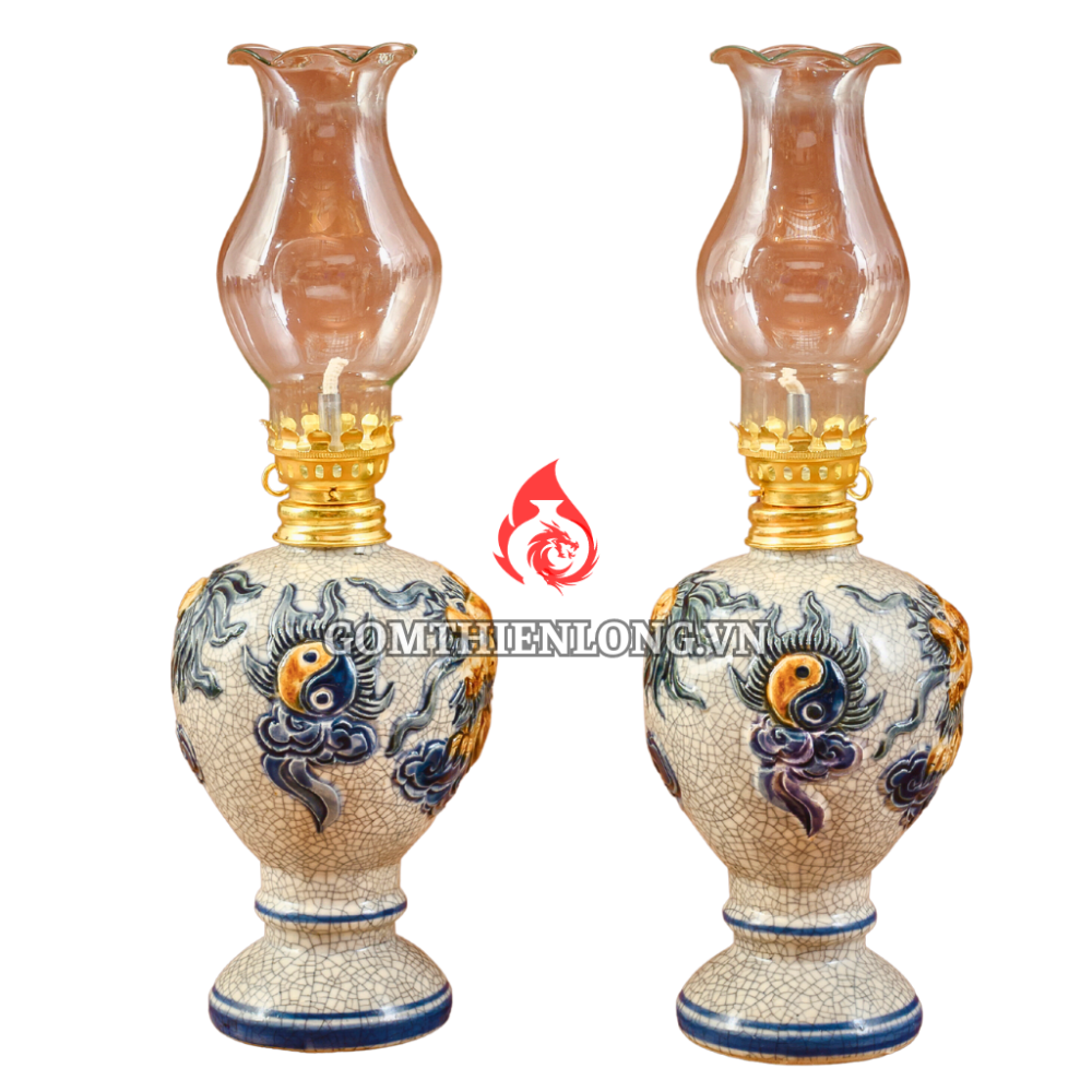 Đèn Dầu Bát Tràng Men Rạn Long Chầu Nguyệt 230133