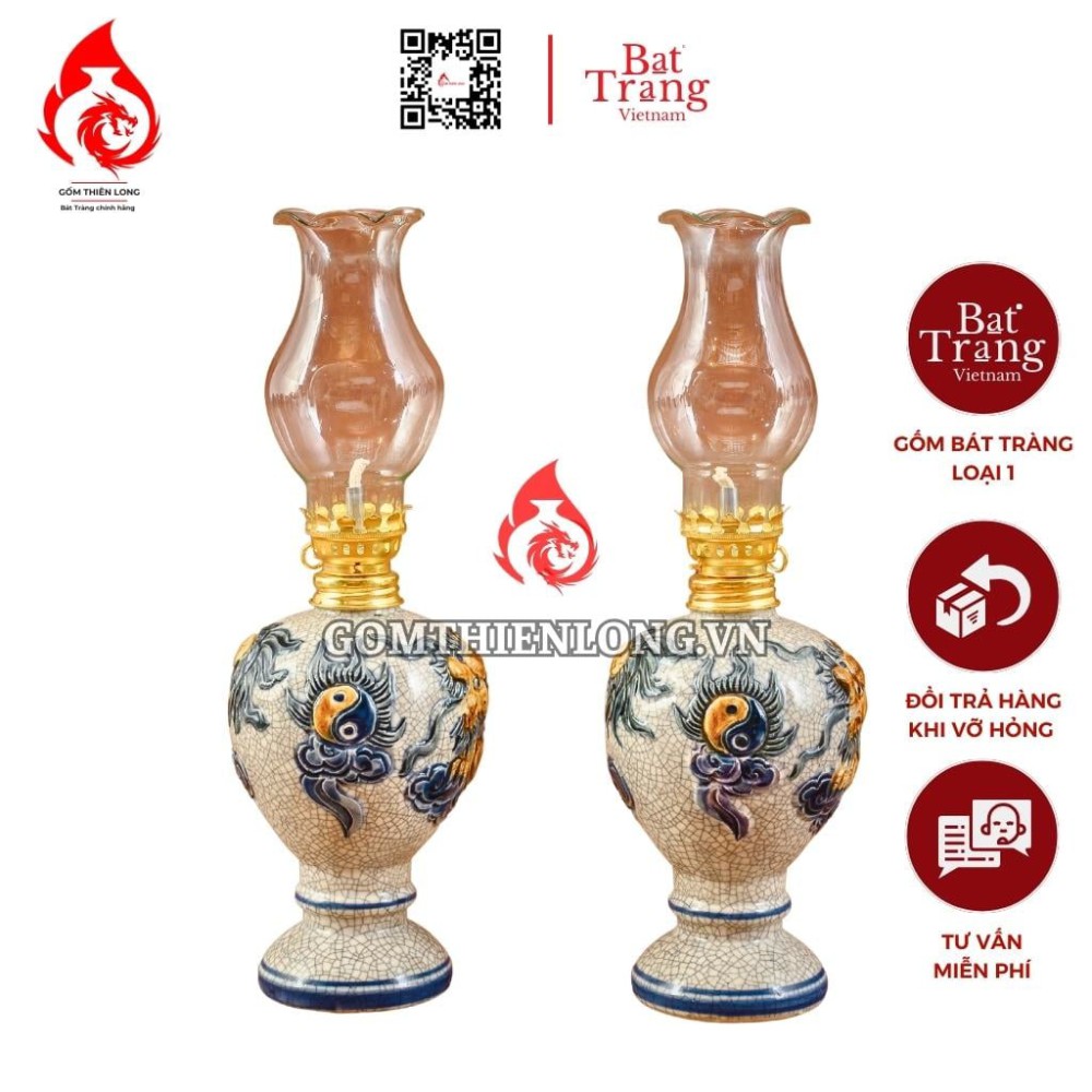 Đèn Dầu Bát Tràng Men Rạn Long Chầu Nguyệt 230133