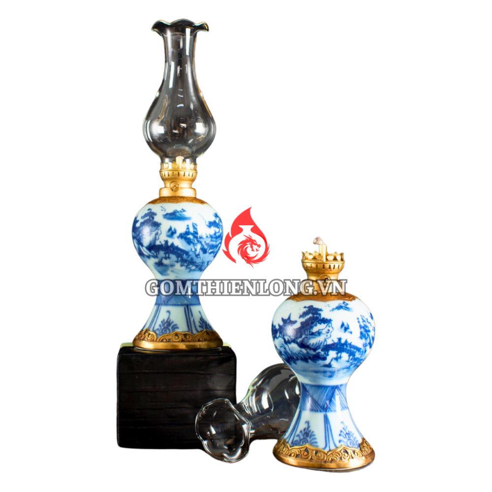 Đèn Dầu Thờ Bát Tràng Dáng Chân Váy Sơn Thủy 230216