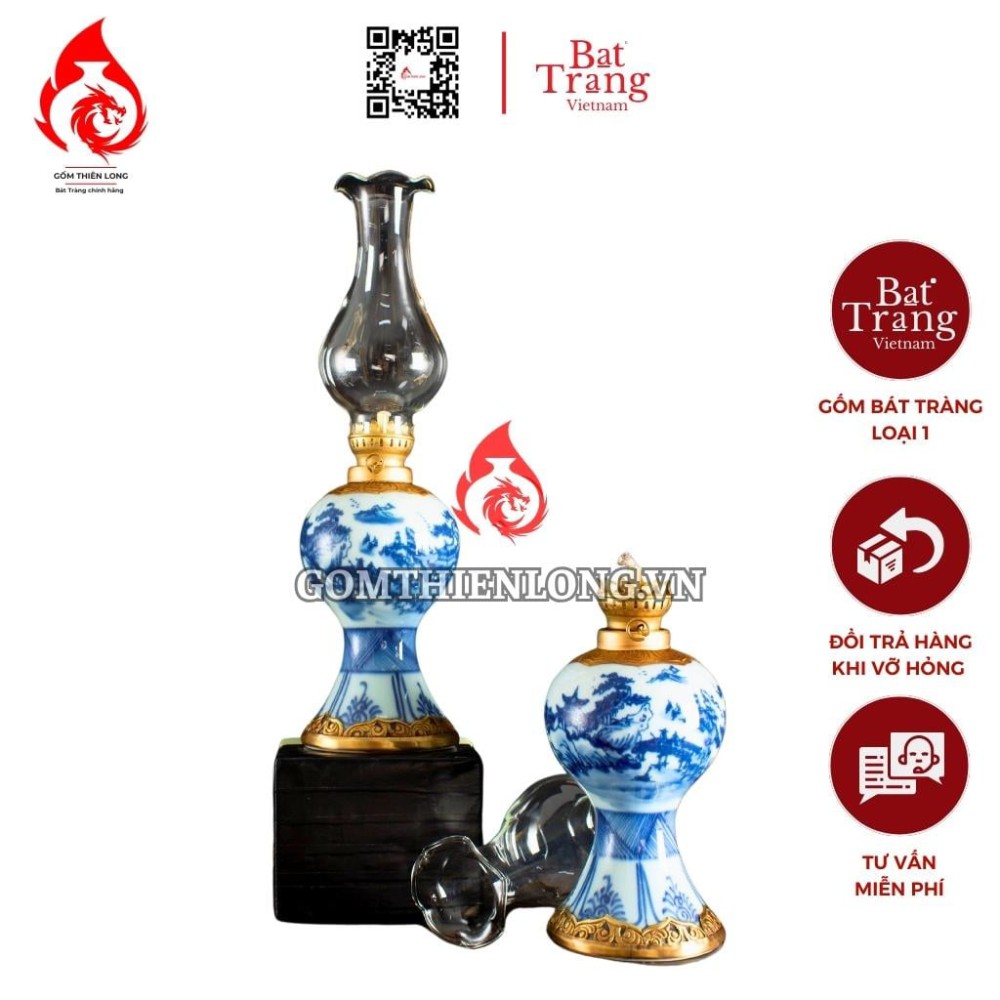 Đèn Dầu Thờ Bát Tràng Dáng Chân Váy Sơn Thủy 230216