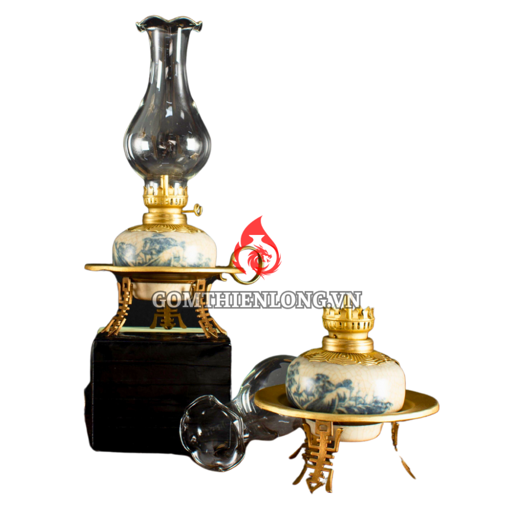 Đèn Dầu Thờ Bát Tràng Chân Đĩa Men Rạn Vẽ Đồng Quê 230198