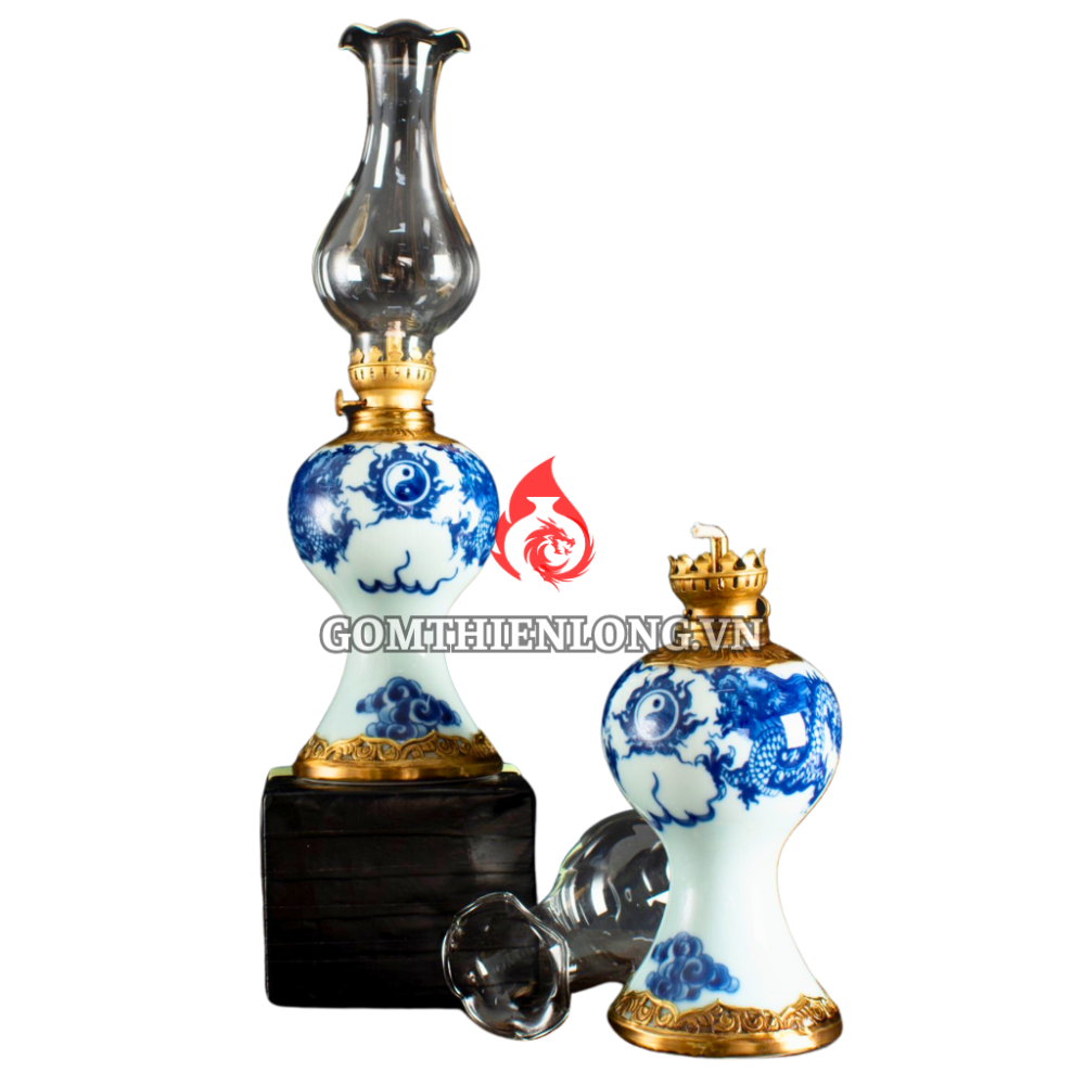 Đèn Dầu Thờ Bát Tràng Dáng Chân Váy Long Chầu Nguyệt 230215