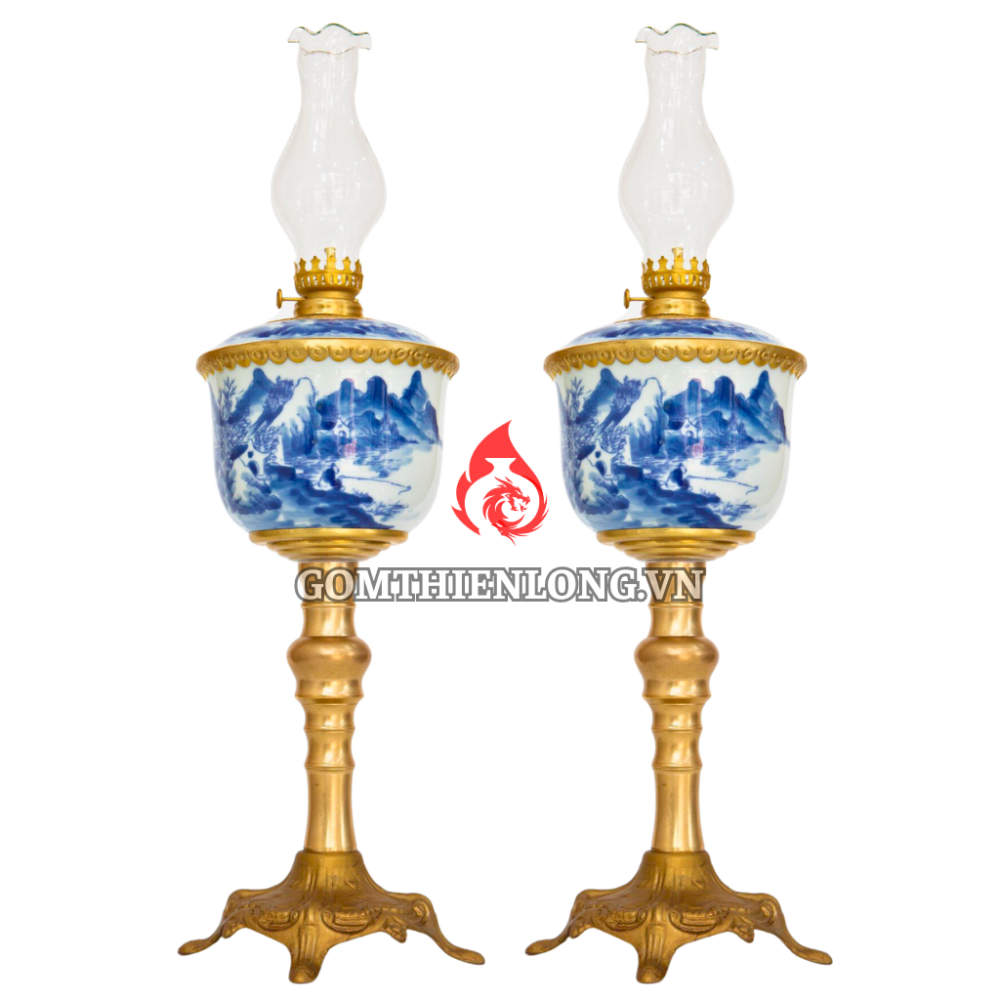Đèn Dầu Thờ Bát Tràng Cỡ Lớn Men Lam Vẽ Sơn Thủy 230182