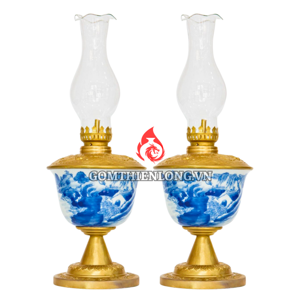 Đèn Dầu Thờ Bát Tràng Cỡ Lớn Chân Thấp Men Lam 230191