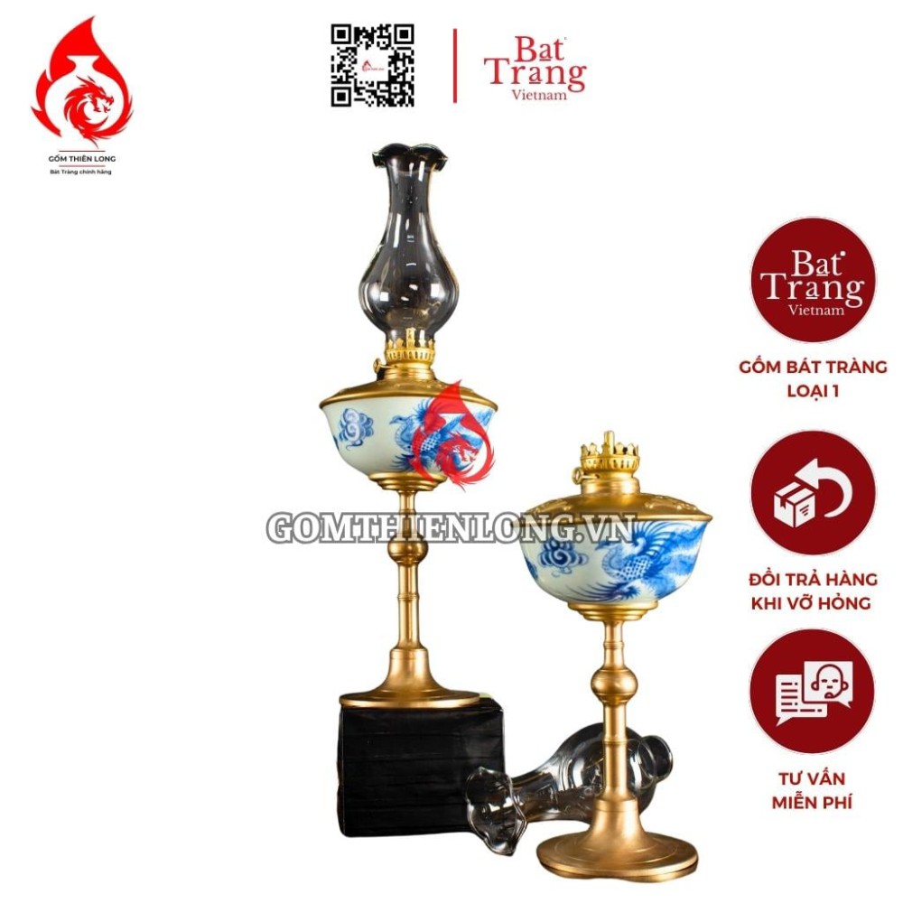 Đèn Dầu Thờ Bát Tràng Dáng Bát Vẽ Phượng 230212