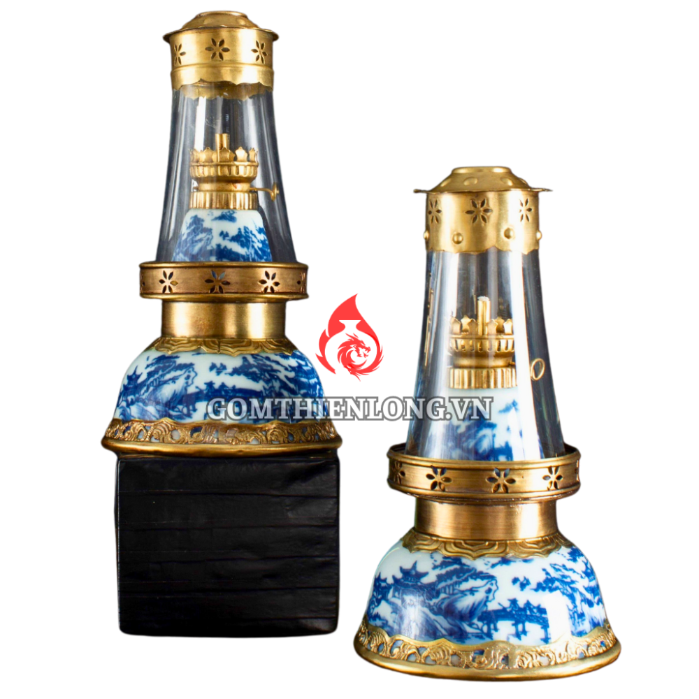 Đèn Dầu Thờ Bát Tràng Dáng Bát Úp Sơn Thủy 230214