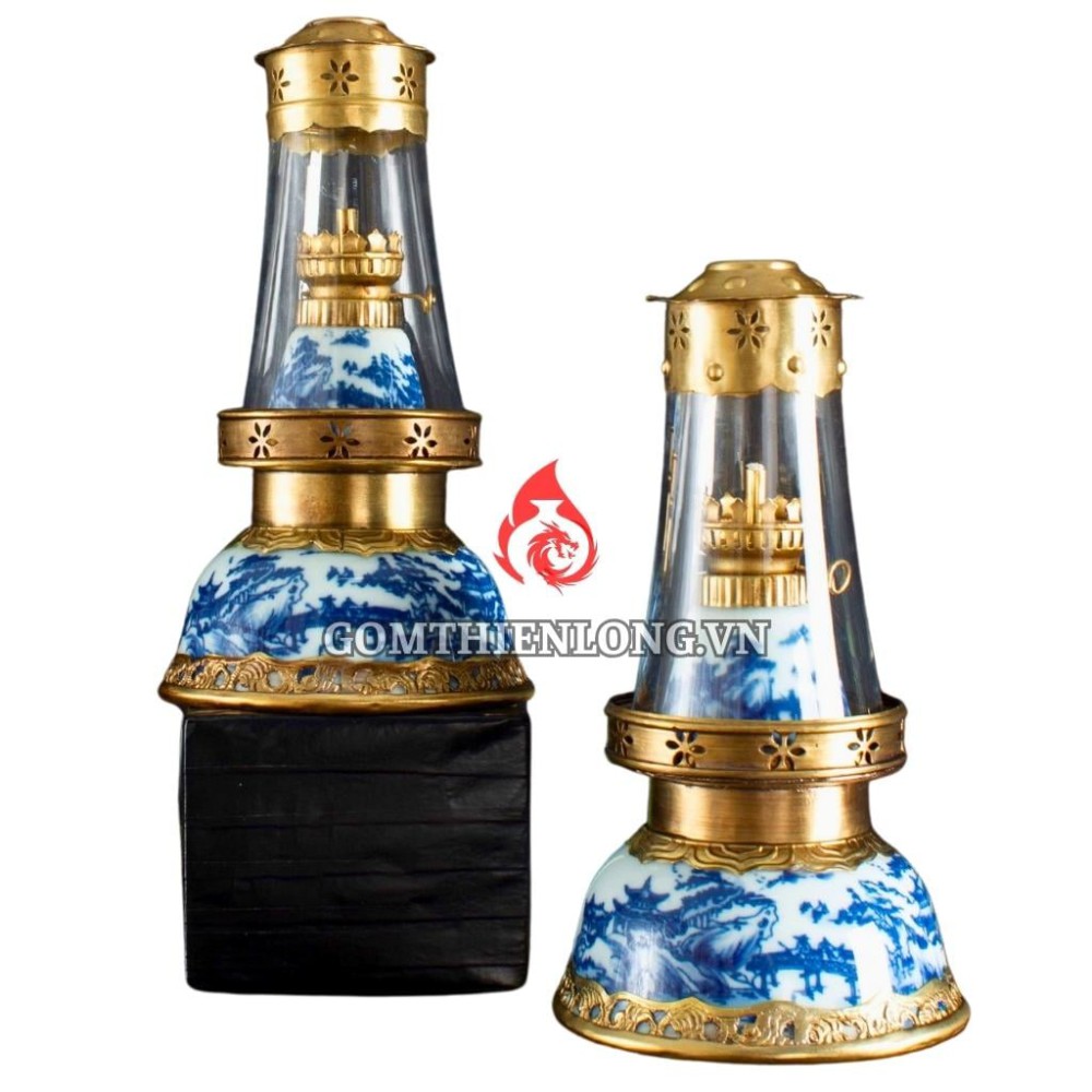 Đèn Dầu Thờ Bát Tràng Dáng Bát Úp Sơn Thủy 230214