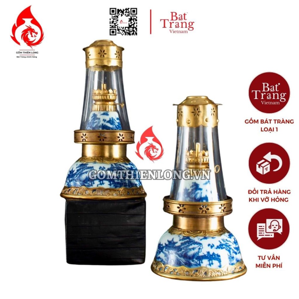 Đèn Dầu Thờ Bát Tràng Dáng Bát Úp Sơn Thủy 230214