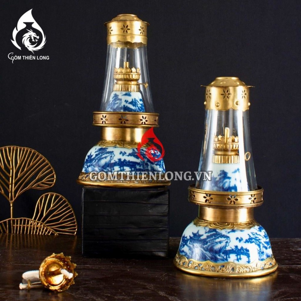 Đèn Dầu Thờ Bát Tràng Dáng Bát Úp Sơn Thủy 230214