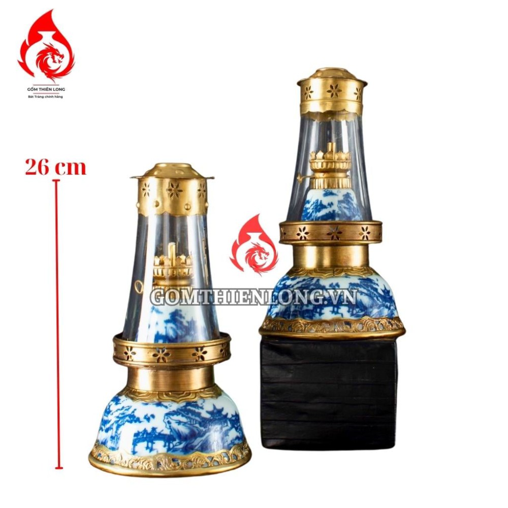 Đèn Dầu Thờ Bát Tràng Dáng Bát Úp Sơn Thủy 230214