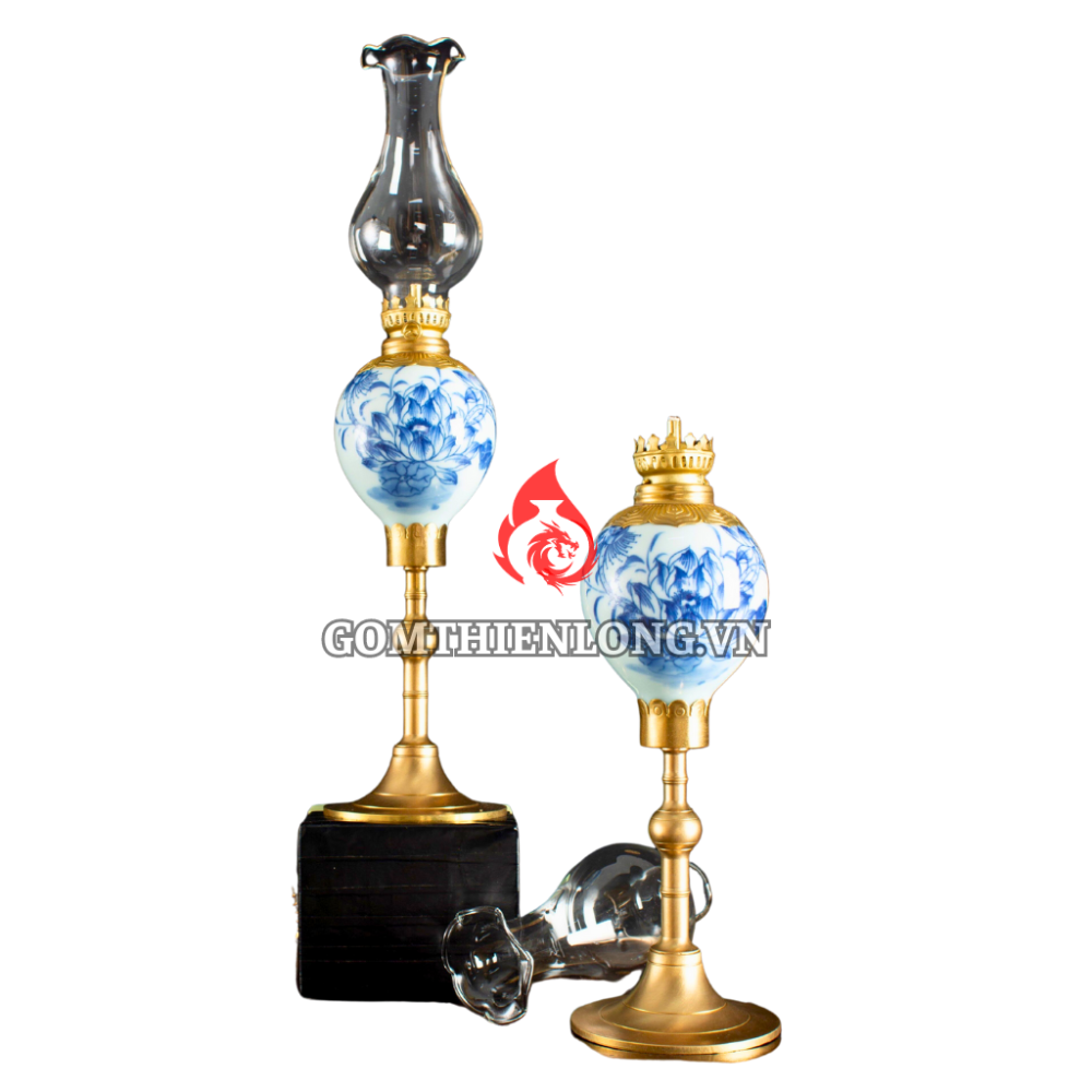 Đèn Dầu Thờ Bát Tràng Dáng Lê Vẽ Sen 230219