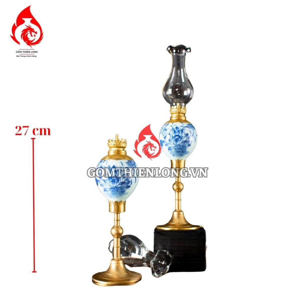 Đèn Dầu Thờ Bát Tràng Dáng Lê Vẽ Sen 230219