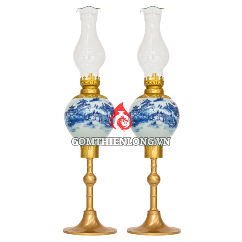 Đèn Dầu Thờ Bát Tràng Dáng Lê Men Lam Vẽ Sơn Thủy 230187