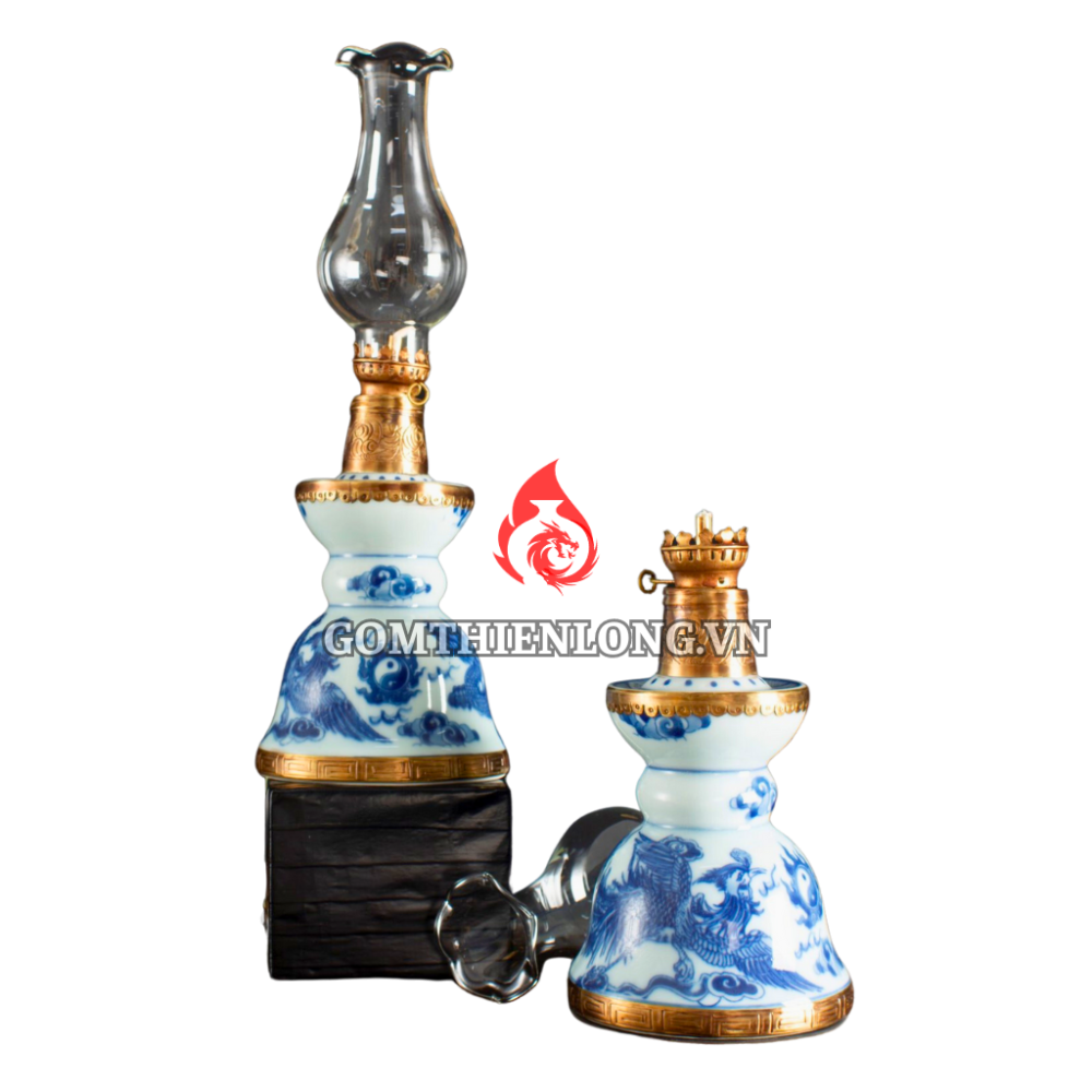 Đèn Dầu Thờ Bát Tràng Dáng Tháp Vẽ Rồng Phượng 230227