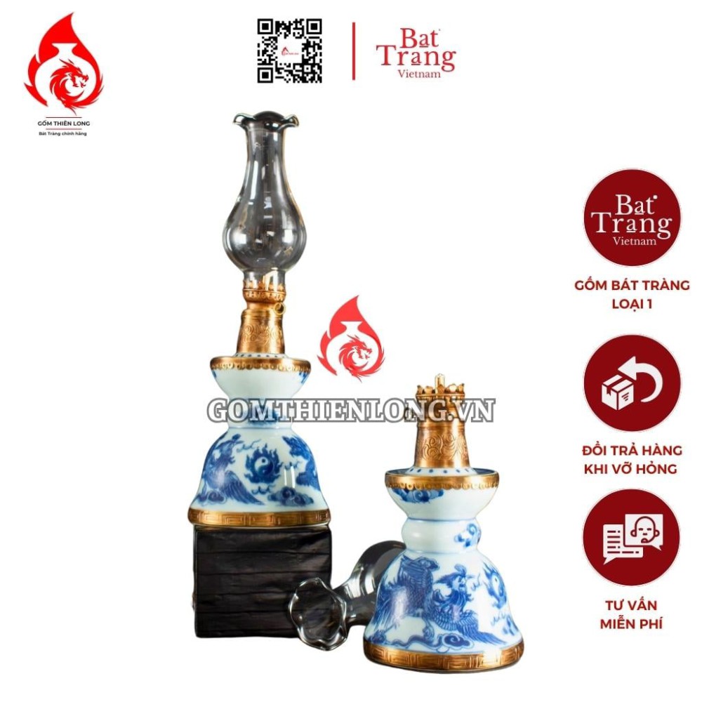 Đèn Dầu Thờ Bát Tràng Dáng Tháp Vẽ Rồng Phượng 230227