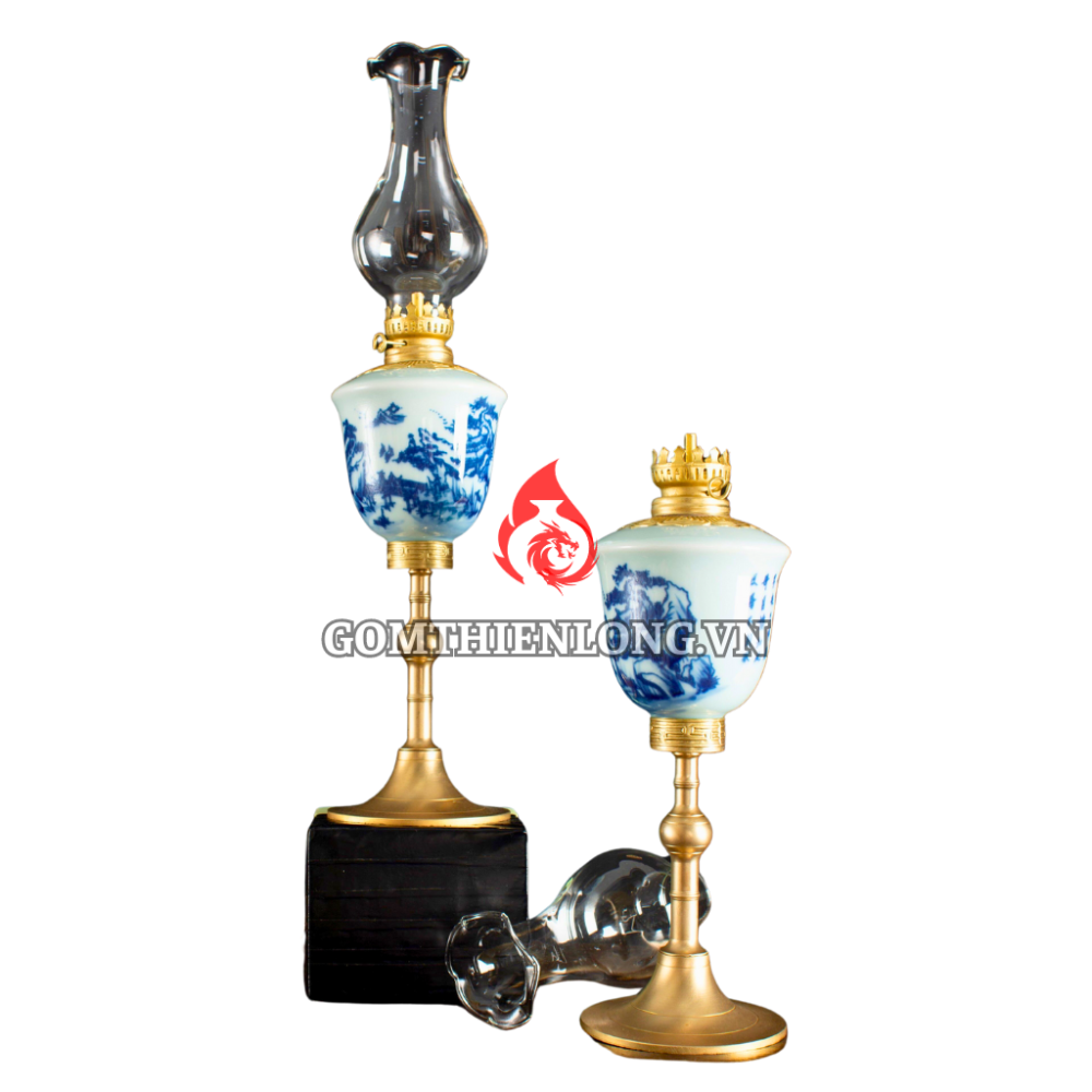 Đèn Dầu Thờ Bát Tràng Dáng Tống Vẽ Sơn Thủy 230229