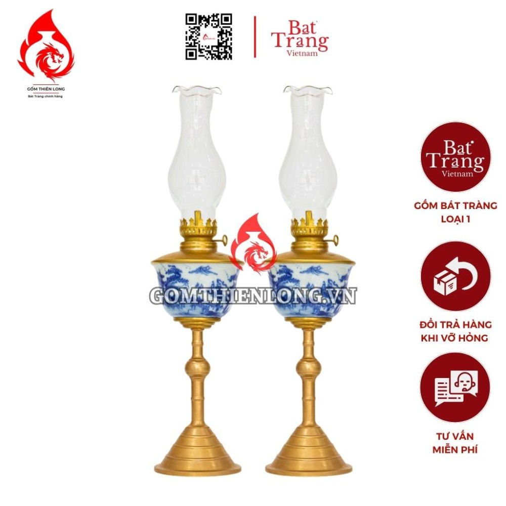 Đèn Dầu Thờ Bát Tràng Dáng Tống Men Lam Vẽ Sơn Thủy 230185