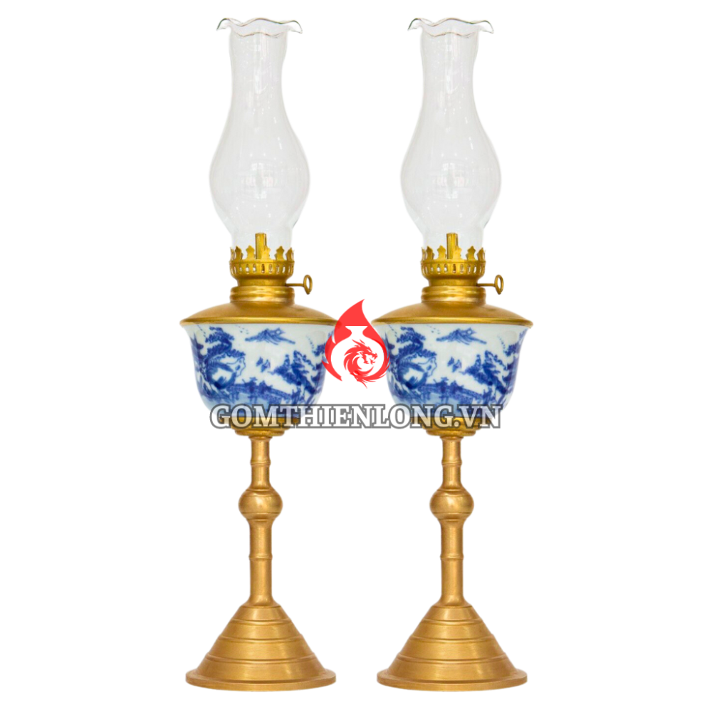Đèn Dầu Thờ Bát Tràng Dáng Tống Men Lam Vẽ Sơn Thủy 230185