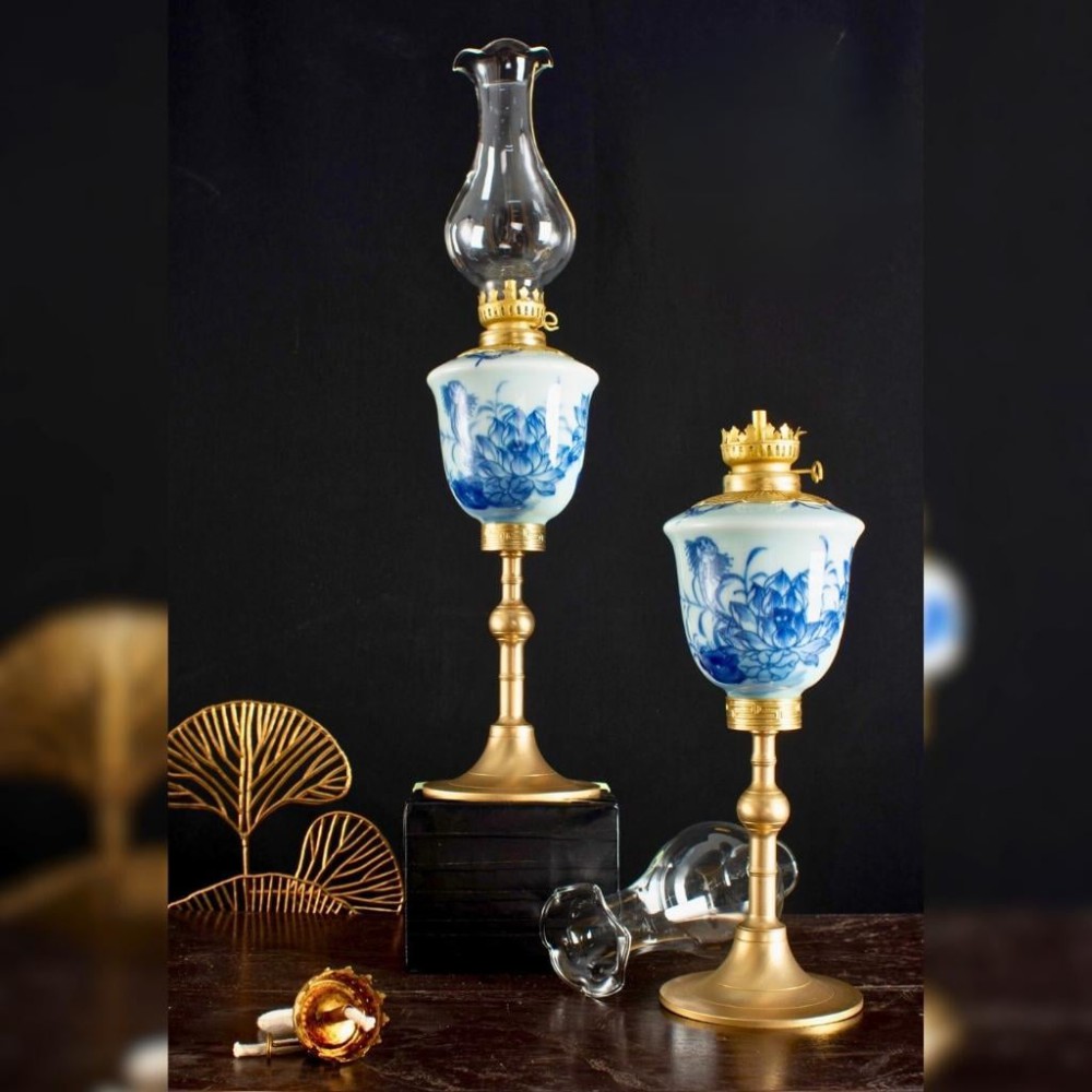 Đèn Dầu Thờ Bát Tràng Dáng Tống Vẽ Hoa Sen 230228