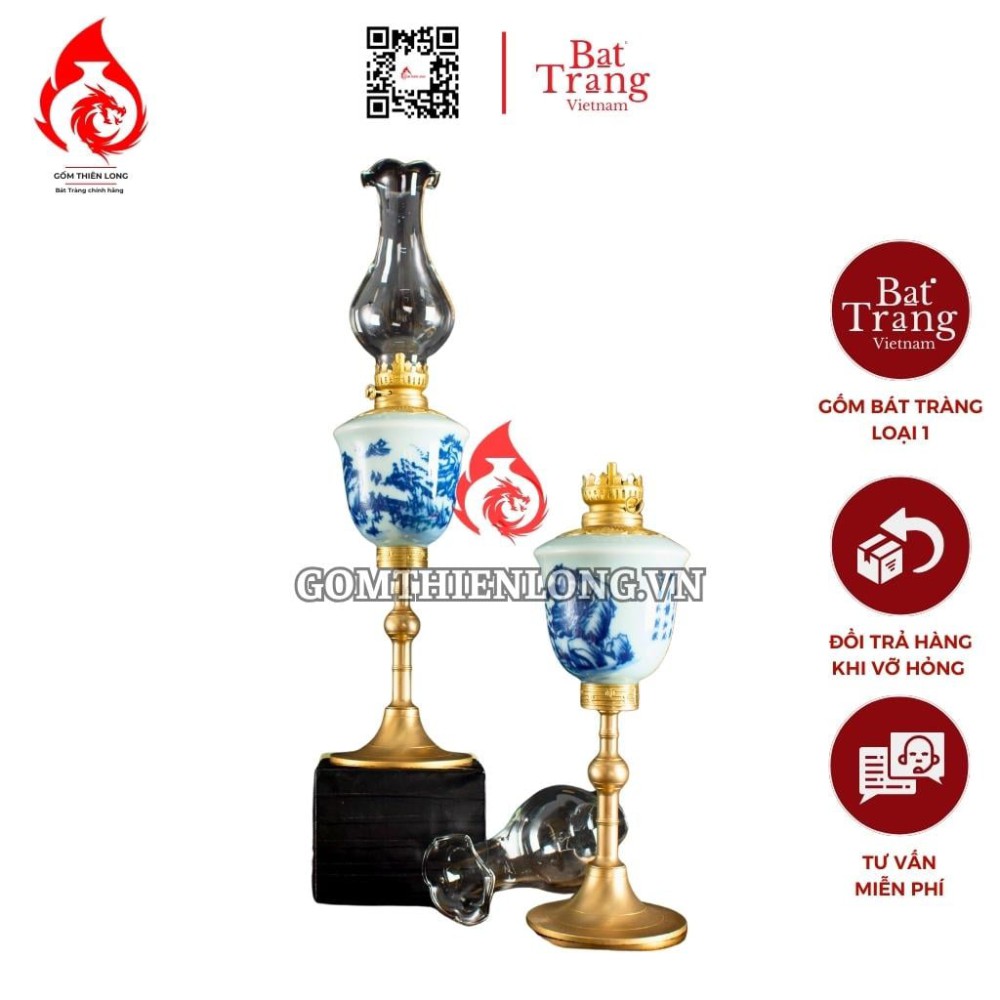 Đèn Dầu Thờ Bát Tràng Dáng Tống Vẽ Sơn Thủy 230229