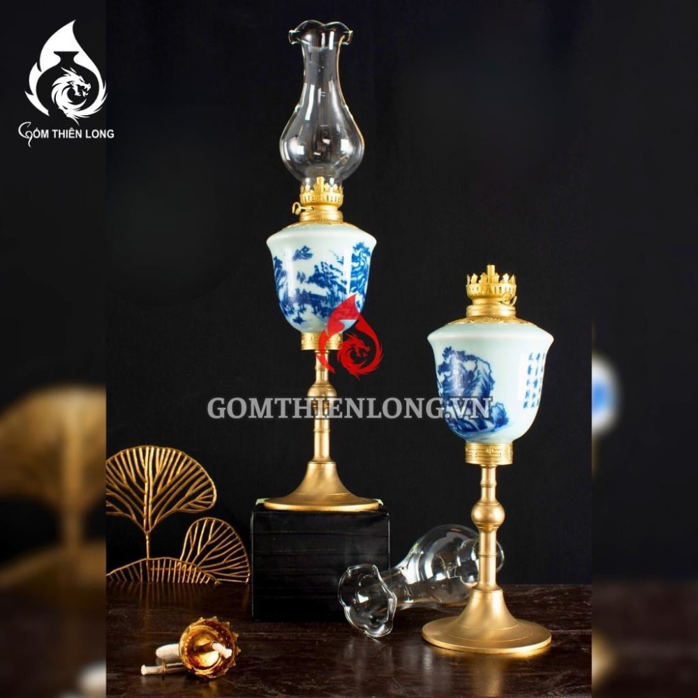 Đèn Dầu Thờ Bát Tràng Dáng Tống Vẽ Sơn Thủy 230229