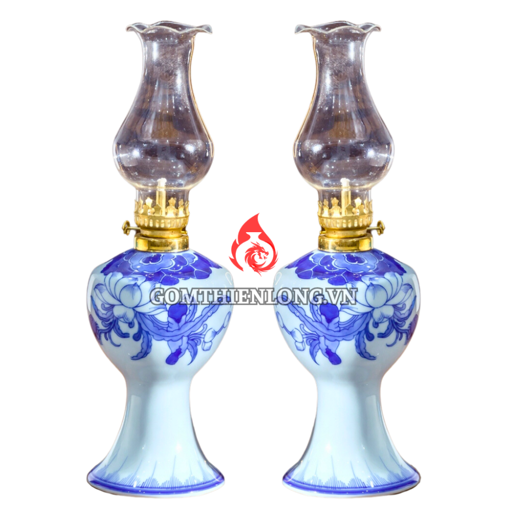 Đèn Dầu Thờ Bát Tràng Men Lam Hoa Sen 230142