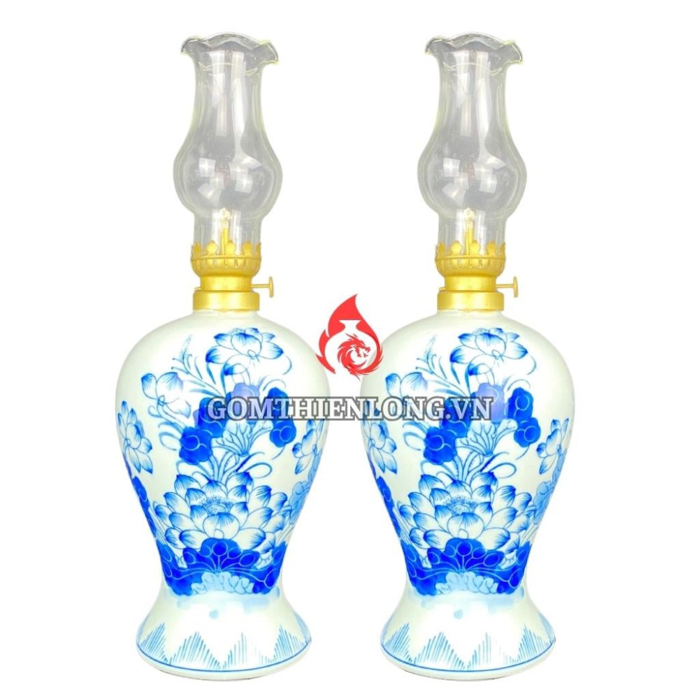 Đèn Dầu Thờ Bát Tràng Men Lam Hoa Sen 230150