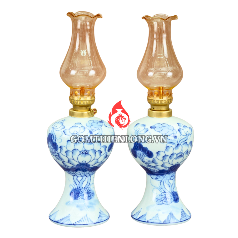 Đèn Dầu Thờ Bát Tràng Men Lam Hoa Sen 230151