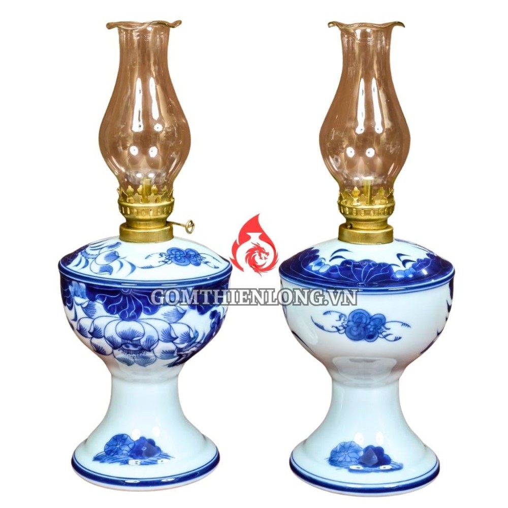 Đèn Dầu Thờ Bát Tràng Men Lam Ngọc Hoa Sen 230152