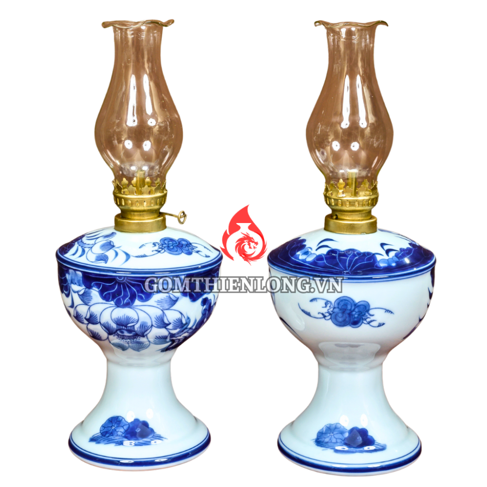 Đèn Dầu Thờ Bát Tràng Men Lam Ngọc Hoa Sen 230152