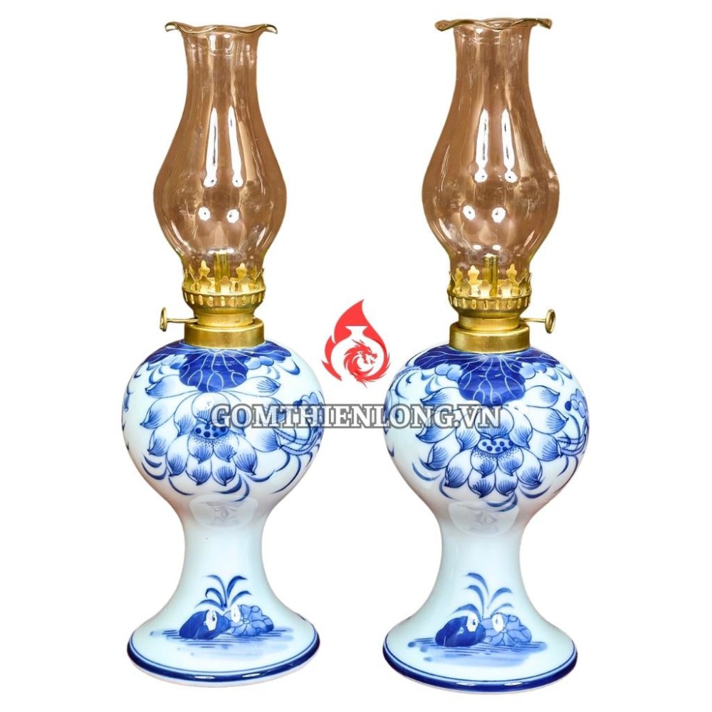 Đèn Dầu Thờ Bát Tràng Men Lam Ngọc Vẽ Hoa Sen 230153