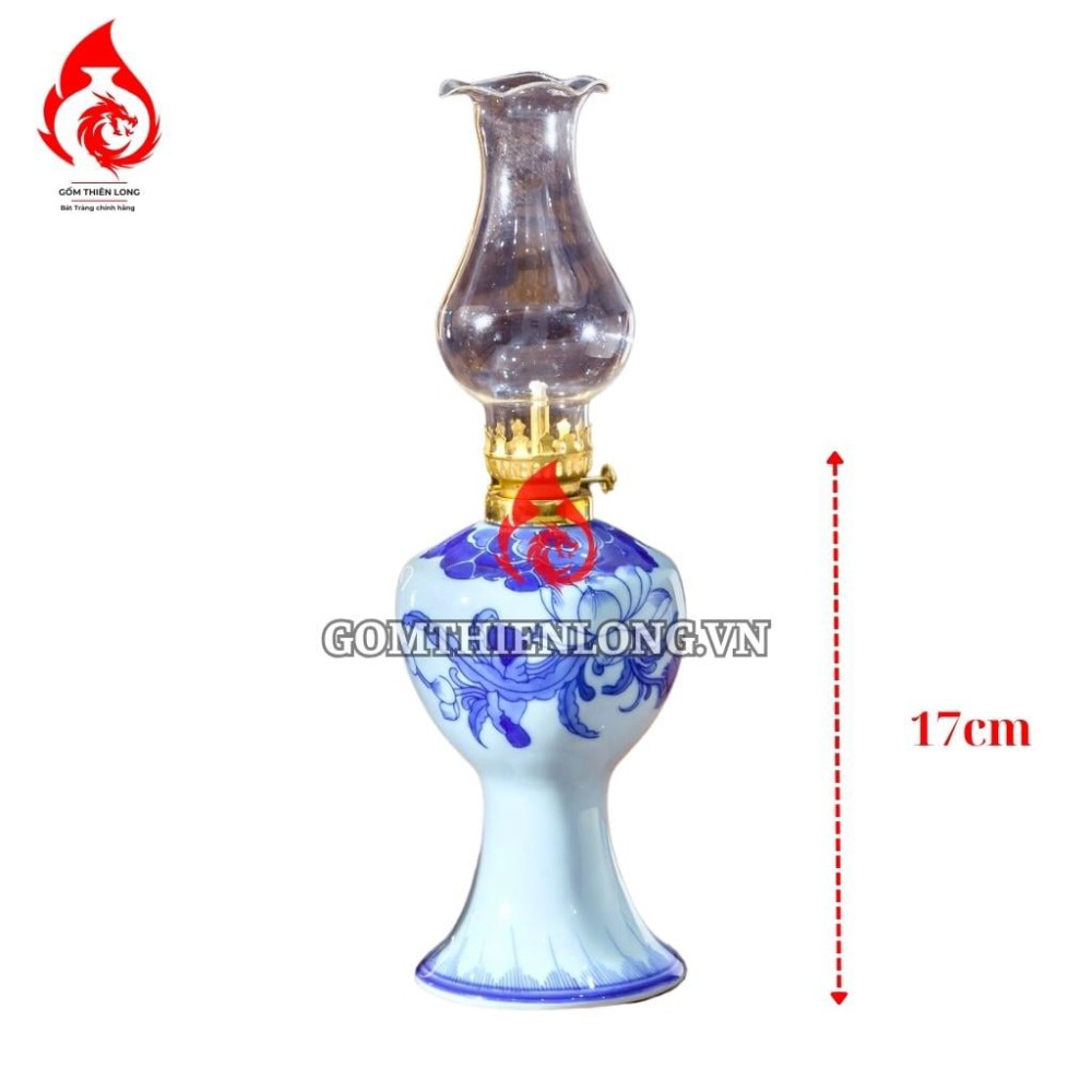 Đèn Dầu Thờ Bát Tràng Men Lam Hoa Sen 230142