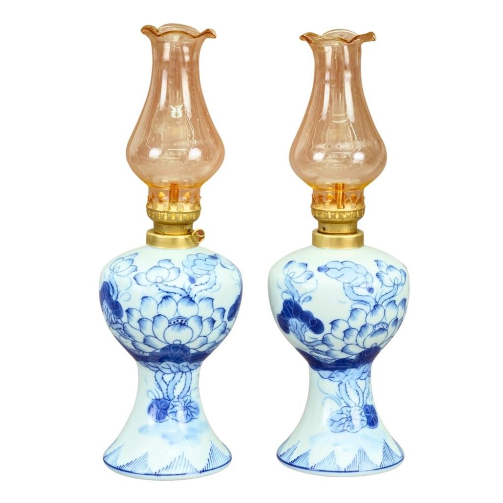 Đèn Dầu Thờ Bát Tràng Men Lam Hoa Sen 230151