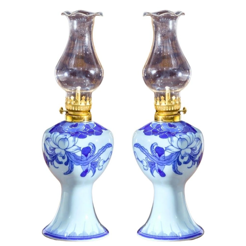 Đèn Dầu Thờ Bát Tràng Men Lam Hoa Sen 230142