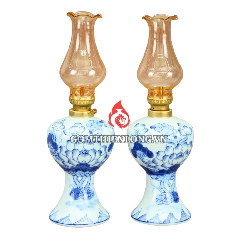Đèn Dầu Thờ Bát Tràng Men Lam Hoa Sen 230151