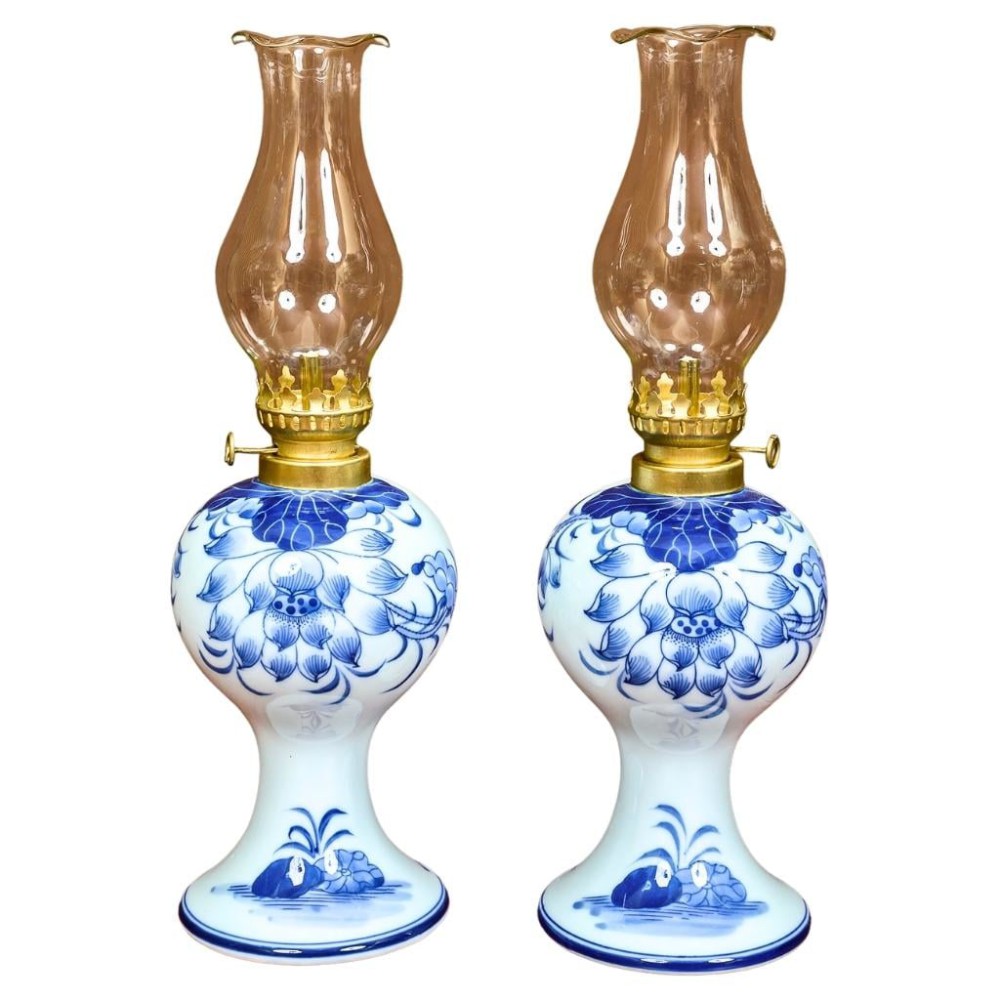 Đèn Dầu Thờ Bát Tràng Men Lam Ngọc Vẽ Hoa Sen 230153