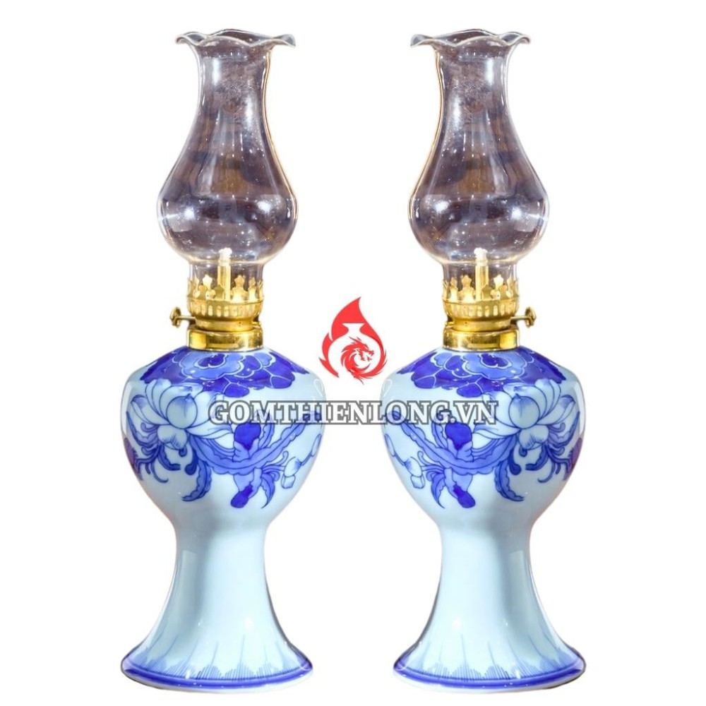 Đèn Dầu Thờ Bát Tràng Men Lam Hoa Sen 230142