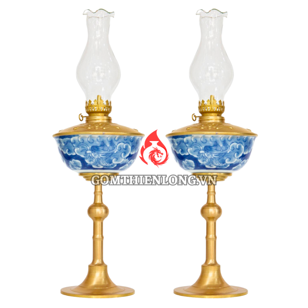 Đèn Dầu Thờ Bát Tràng Dáng Bát Men Lam Vẽ Long Ẩn 230184