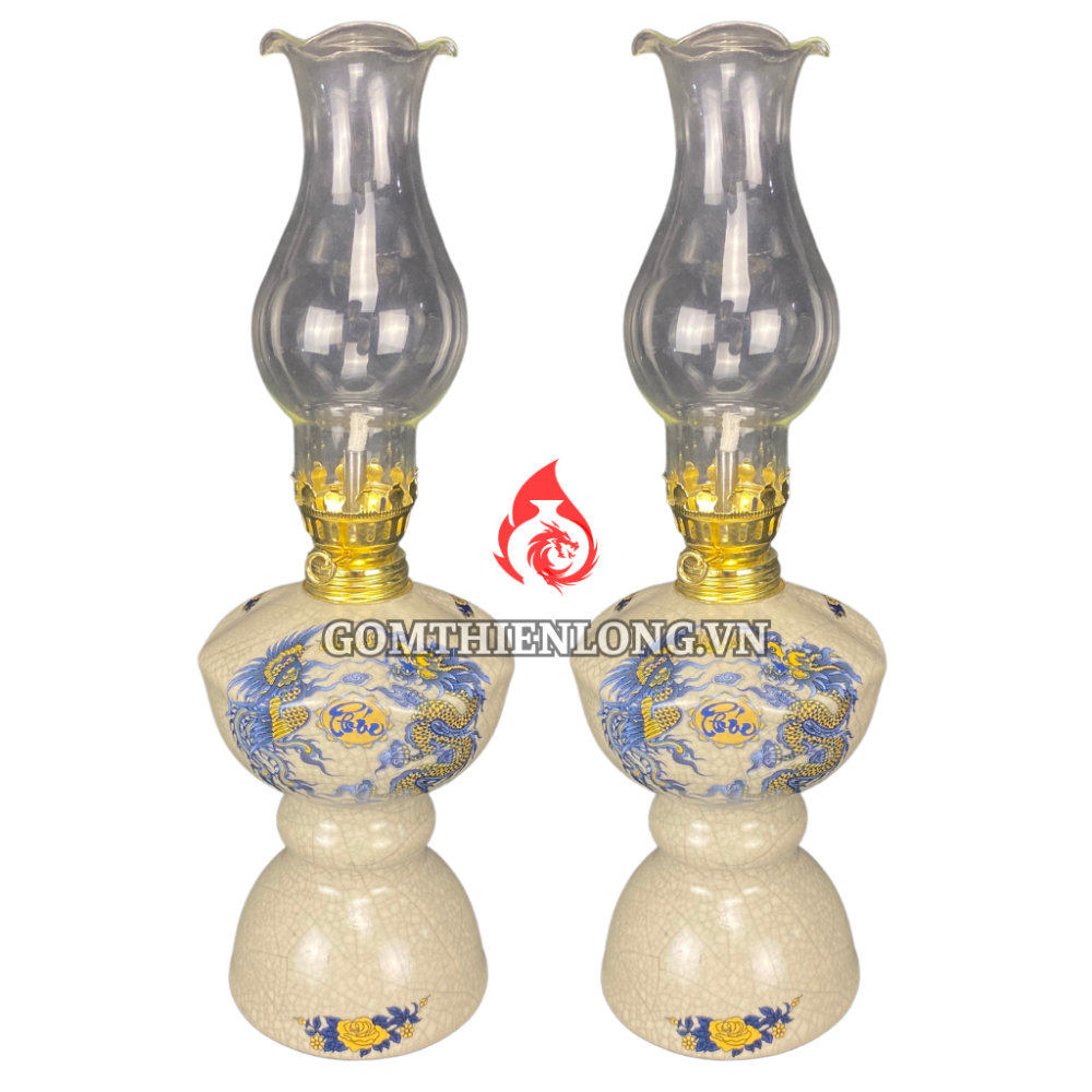 Đèn Dầu Thờ Bát Tràng Men Rạn Rồng Phượng 230170
