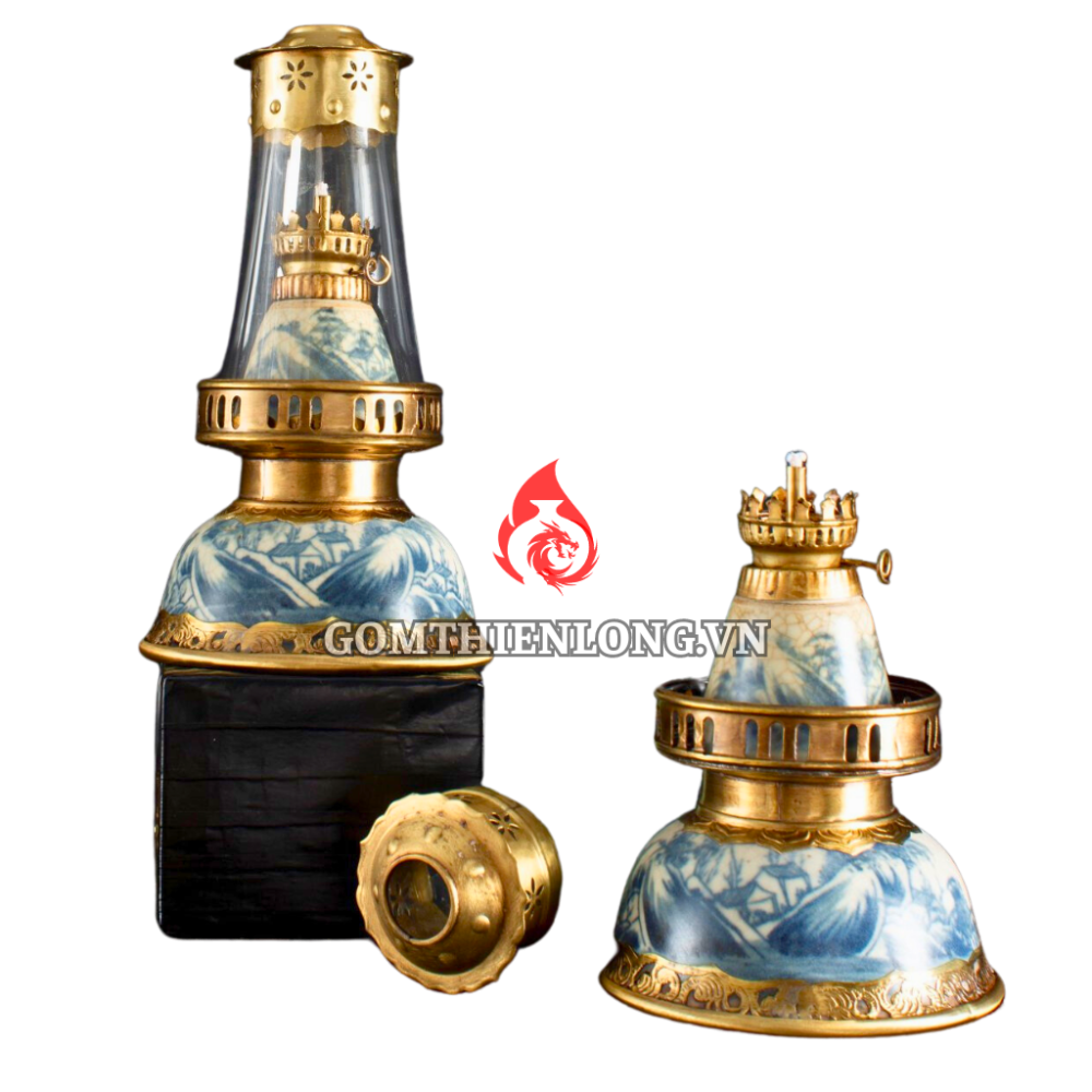 Đèn Dầu Thờ Bát Tràng Dáng Bát Úp Men Rạn Vẽ Sơn Thủy 230193