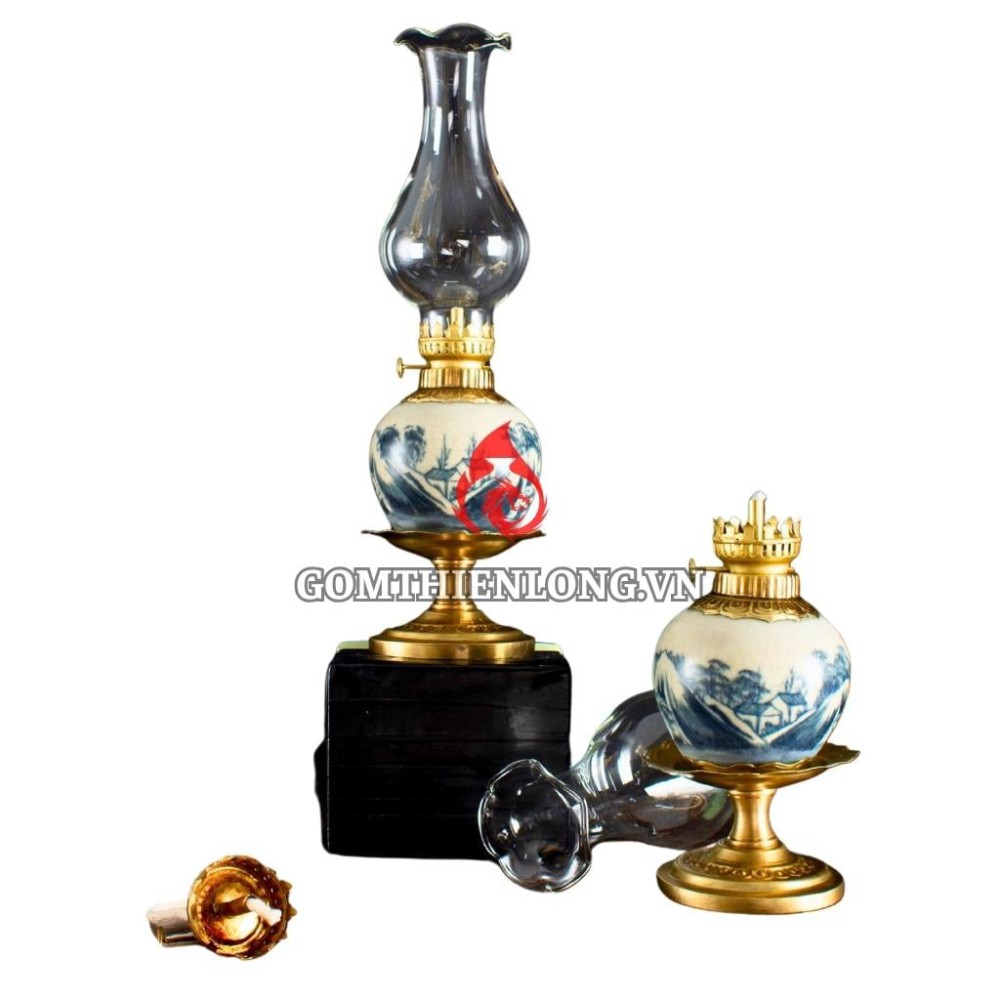 Đèn Dầu Thờ Bát Tràng Men Rạn Dáng Lê Vẽ Sơn Thủy 230201