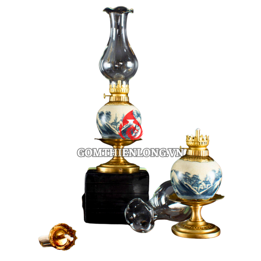 Đèn Dầu Thờ Bát Tràng Men Rạn Dáng Lê Vẽ Sơn Thủy 230201