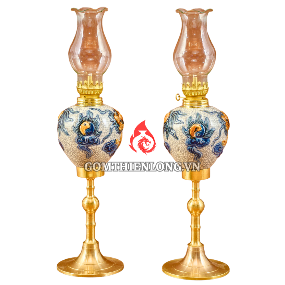 Đèn Dầu Bát Tràng Men Rạn Chân Đồng 230131